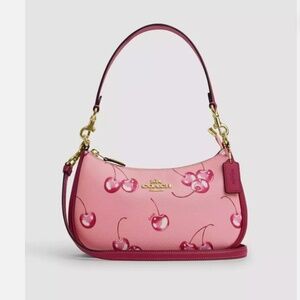 COACH Teri 2way Shoulder Bag Canvas Leather Cherry Pink/Red NWOT